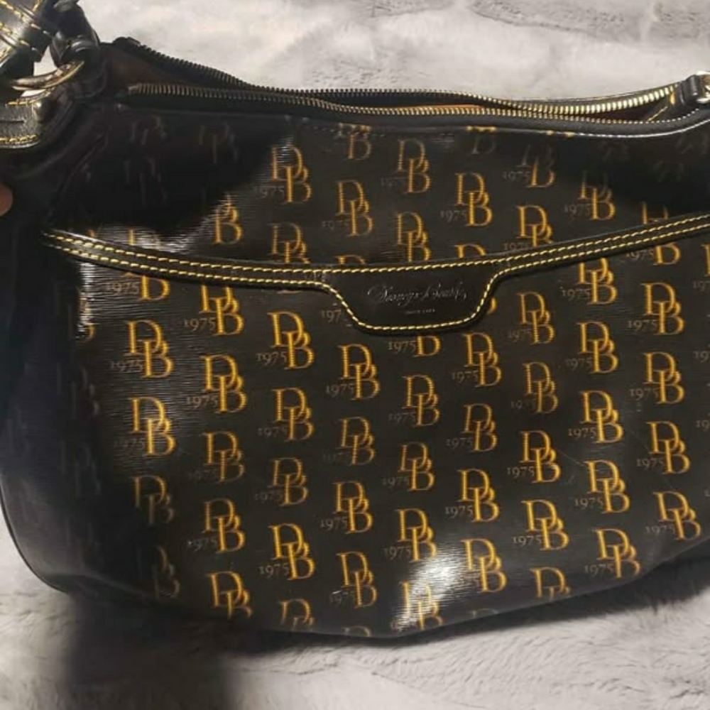 Dooney & Bourke Black and Gold Logo Shoulder Bag